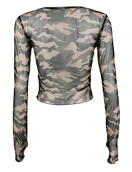 トップス commission camo sheer tops J JOYSAY Woods Camouflage See Through Tops for Women Mesh